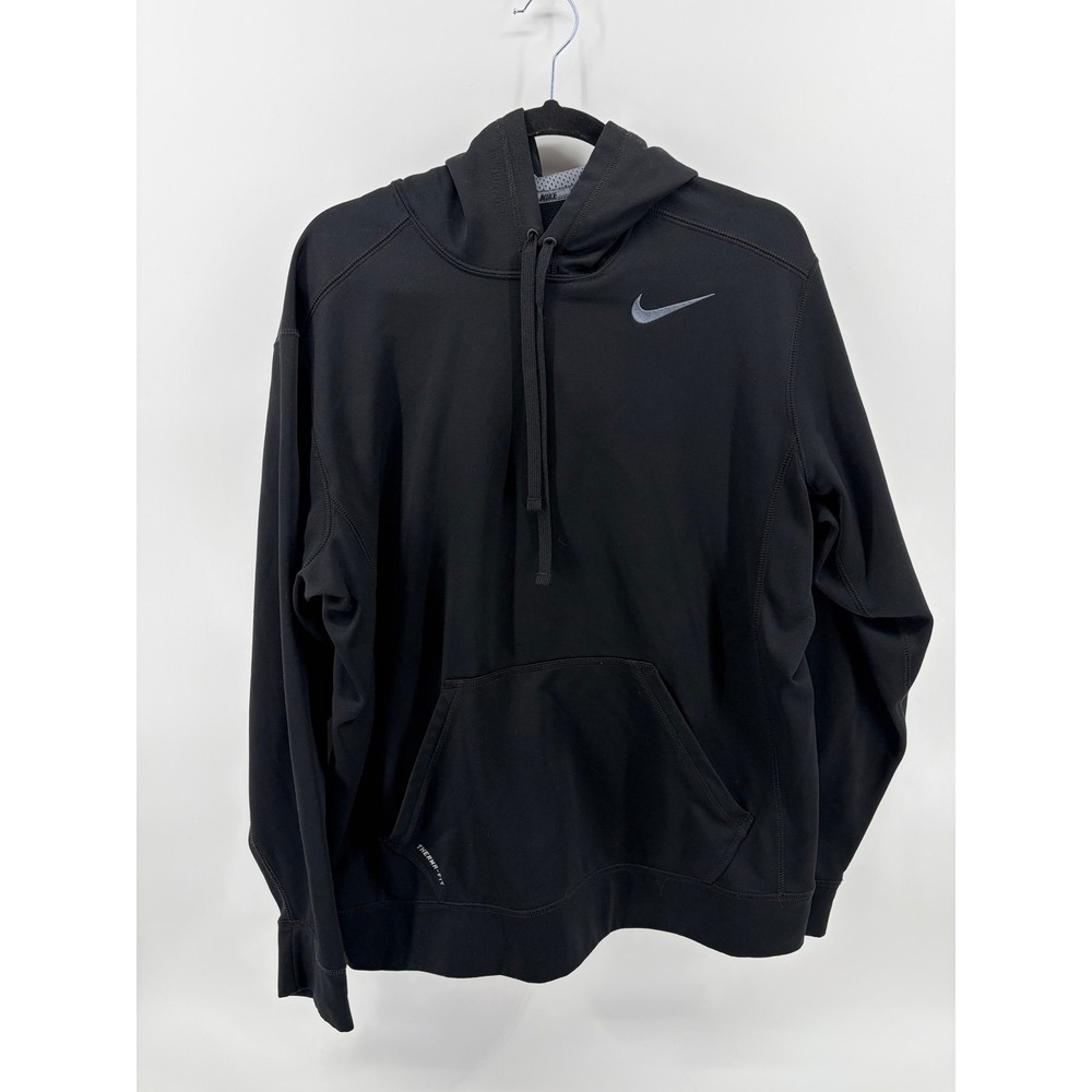 Nike Hoodie, Black Therma Dri Fit Swoosh Logo Zip Pocket Pullover, Men's Size L